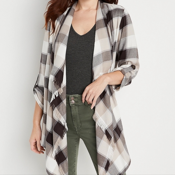 Maurices Tops - Maurices plaid frayed kimono